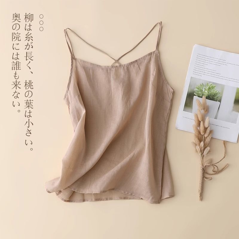 Cotton and Linen Camisole Women's Short Top Spring and Summer Sleeveless Inner Cross Design Outer Thin Bottoming Shirt
