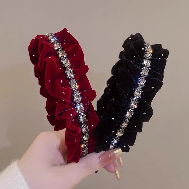 High-grade starry rhinestone velvet headband female 2023 new forehead crushed hair wash hair bundle temperament headband