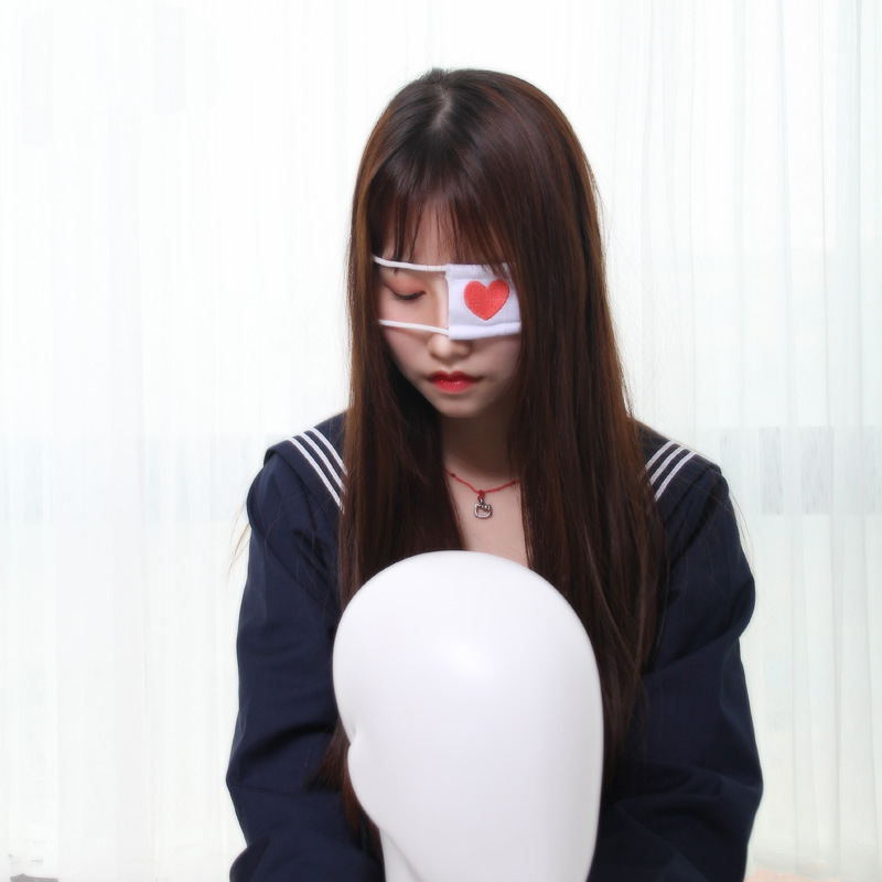 Factory wholesale two-dimensional embroidered eye mask in the second disease red heart shading accessories role play maid PJ0525