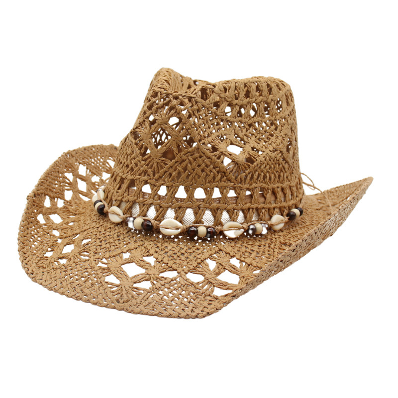 Raffia Straw Hat for Women, Large Head Circumference, Summer Vacation Hollow Cowboy Hat, Spring Sun Protection Sun Hat for Men