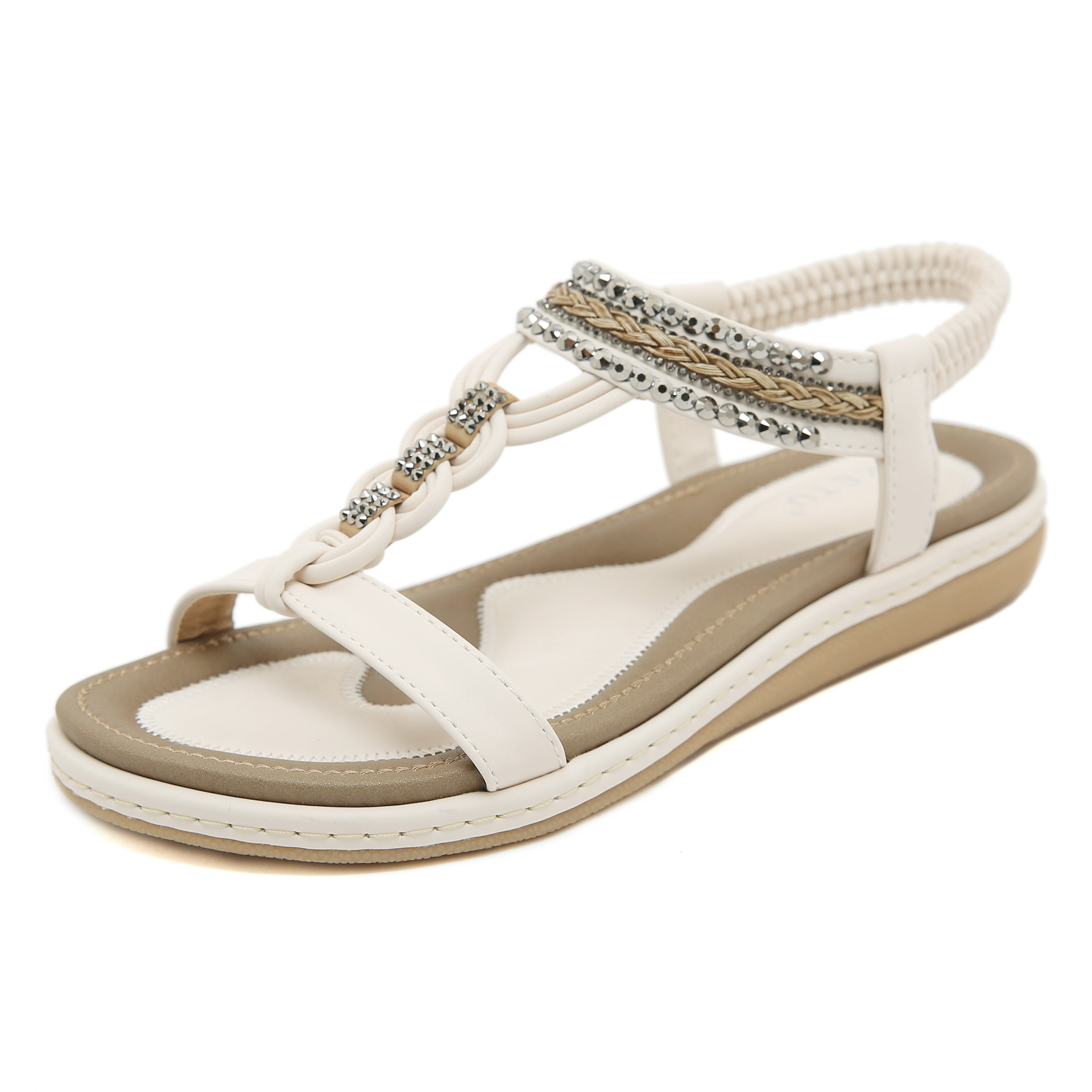 923-5 spring and summer 2025 new lightweight comfortable flat sandals women's elastic belt leisure beach large size shoes
