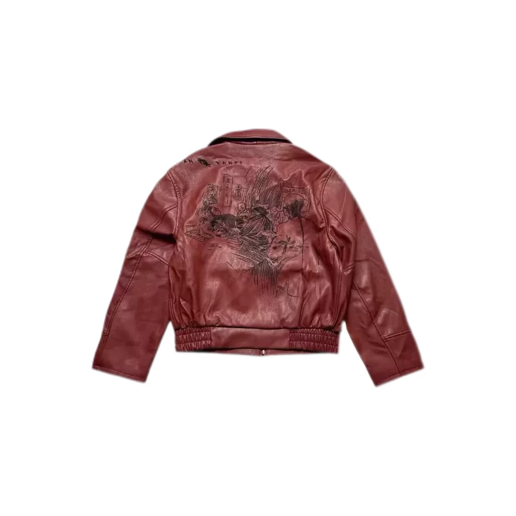 Independent Erd (Emotional Regulation and Distress) Wealthy Second-Generation Custom-Dyed Large Smoke-Dyed Cleanfit Leather Jacket Barn Style Girl Outfit