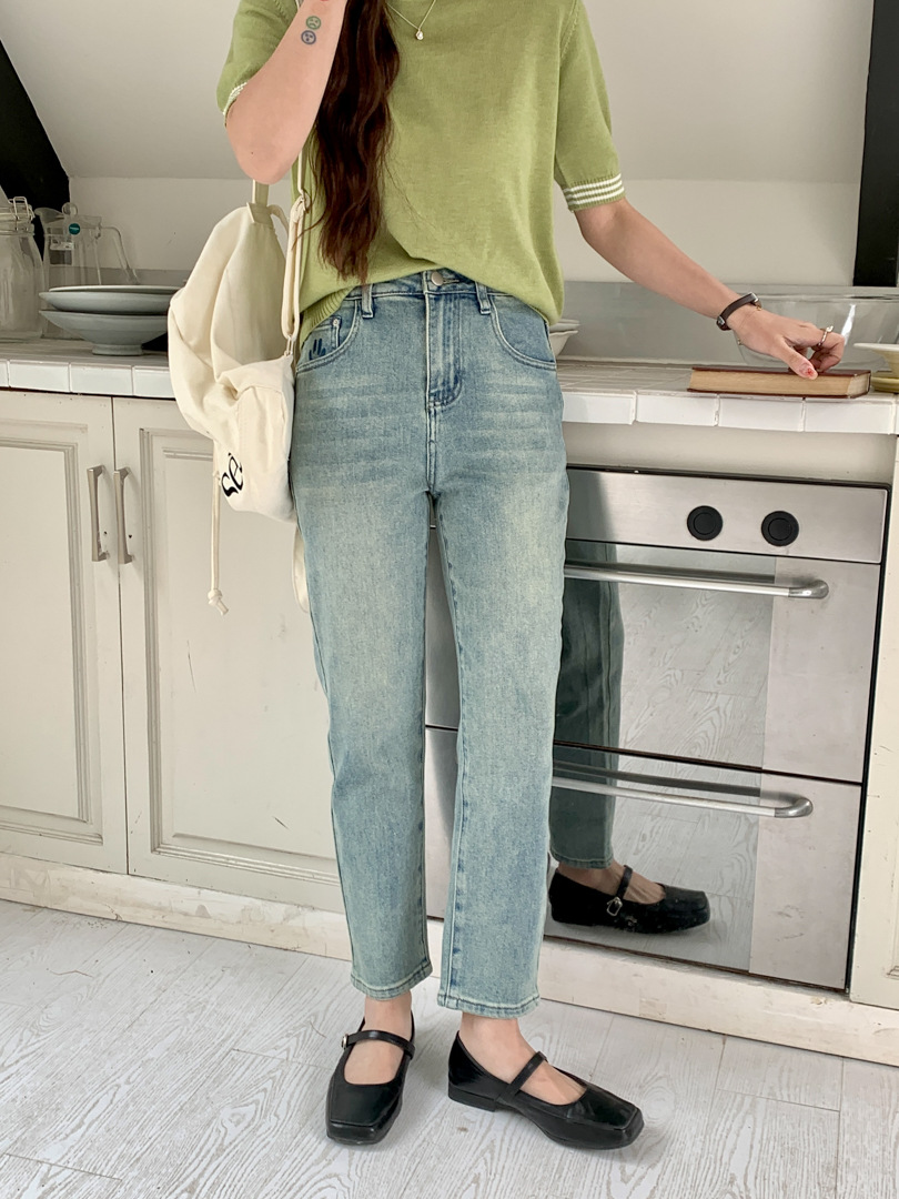GAGD no leg-stretch cropped jeans women's nostalgic light blue high waist straight pipe pants women