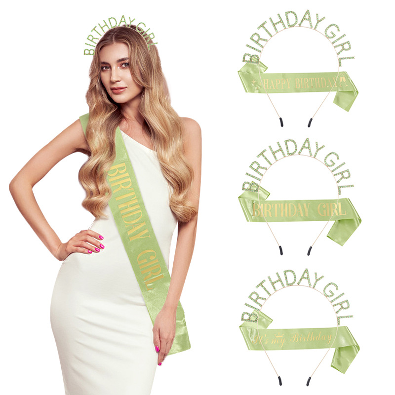 New Fashion Green BIRTHDAY Hairband Shoulder Strap Ceremony Strap BIRTHDAY GIRL Alloy Letter Headband Party