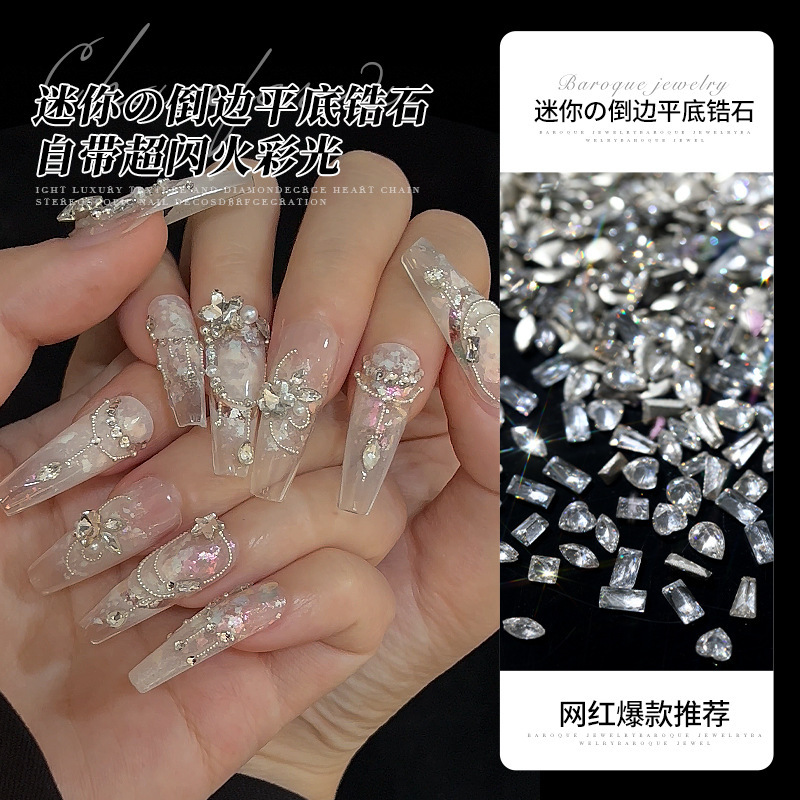 Flash zircon nail drill 5A inverted edge mini transparent flat shaped drill small size pile drill nail accessories wholesale