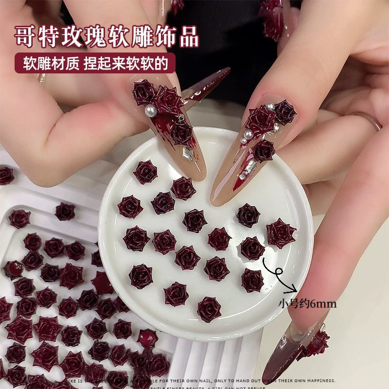 Popular Dry Rose Nail Art Jewelry Resin Red Rose Nail Decoration Camellia Nail Art Decoration