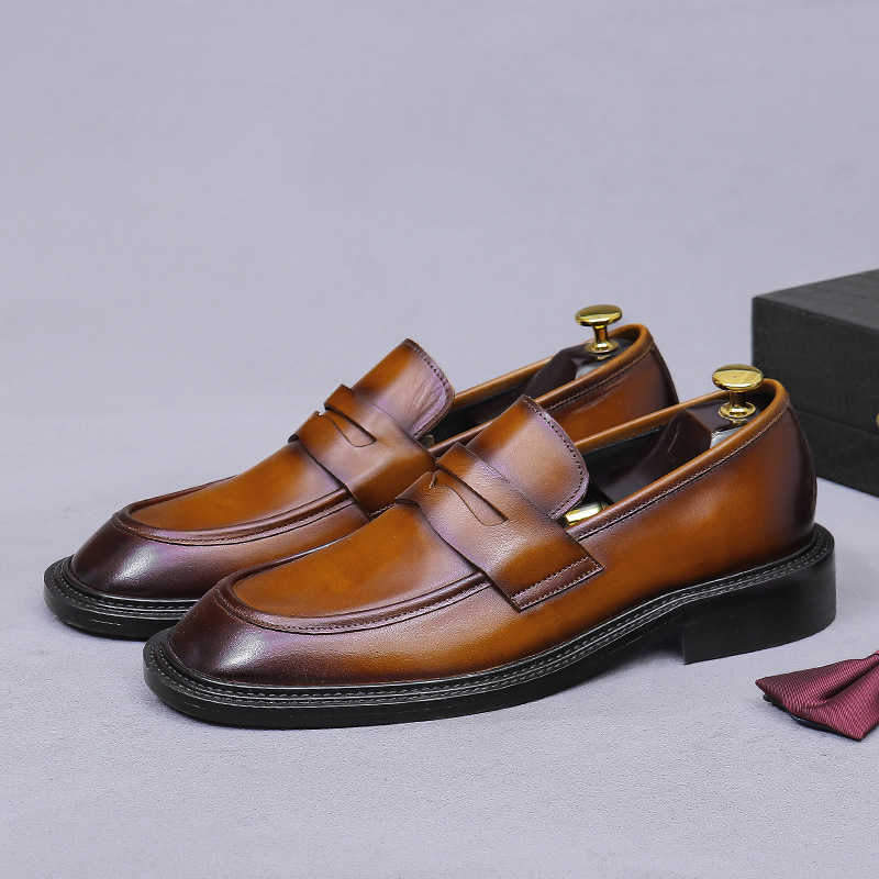 Niuli British Style Loafers Men's Genuine Leather Cowhide Fashionable Lazy Slip-on High-end Business Casual Leather Shoes