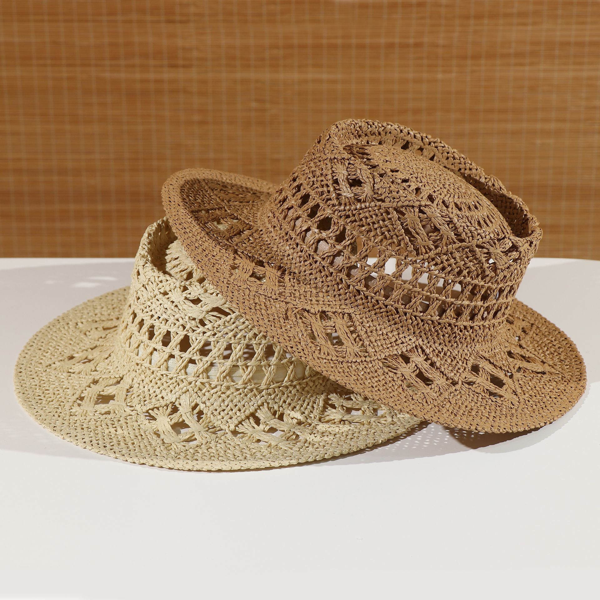 New Style Hats, Hand-Woven Hollow Straw Hats, Men's and Women's Flat-Top Hats, Summer Outdoor Sun Protection Sun Hats