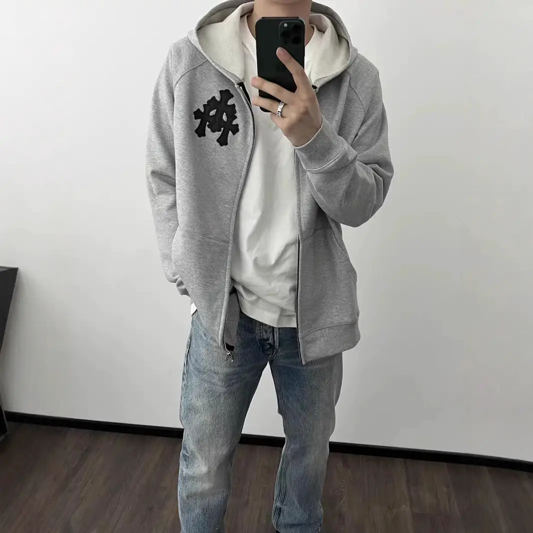 2025 Spring and Summer New Style Chrome Heart European Size Export Popular Hooded Sweatshirt Jacket