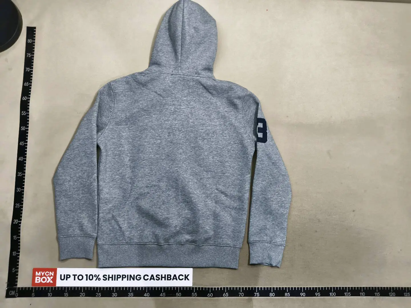 Grey hoodie with blue logo