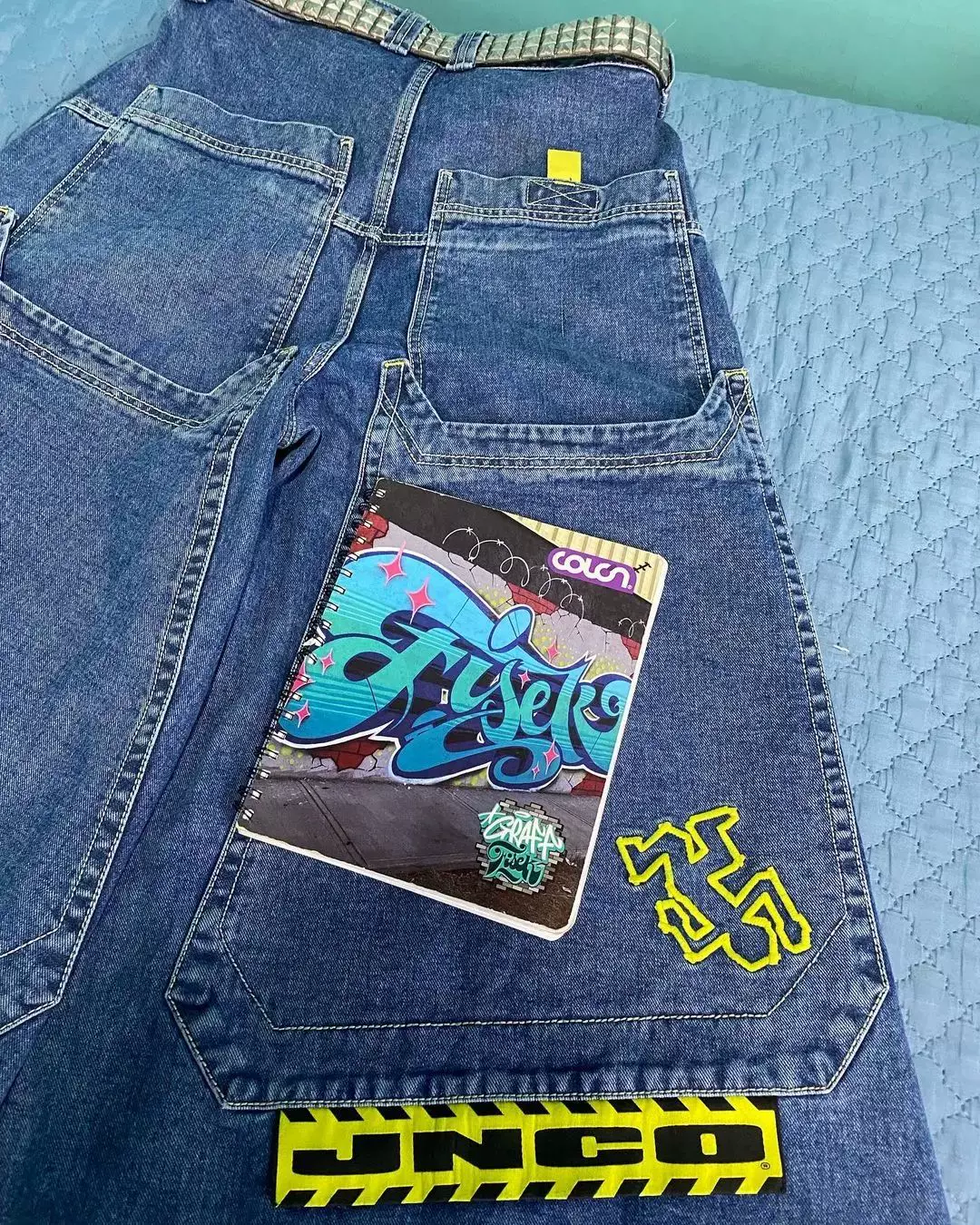 Y2K High Waist Denim JNCO Pattern Retro Extra Large Pocket B