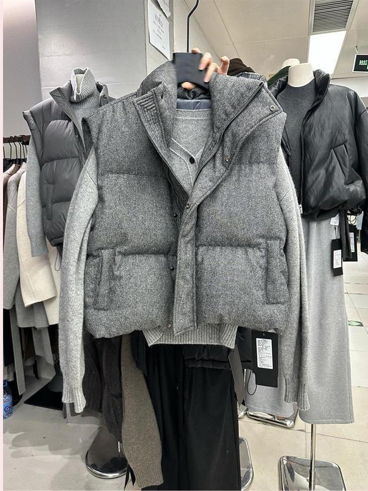 Short Stand-Up Collar down Cotton Vest for Women 2025 New Casual Outer Vest Sleeveless Waistcoat Design Jacket for Women