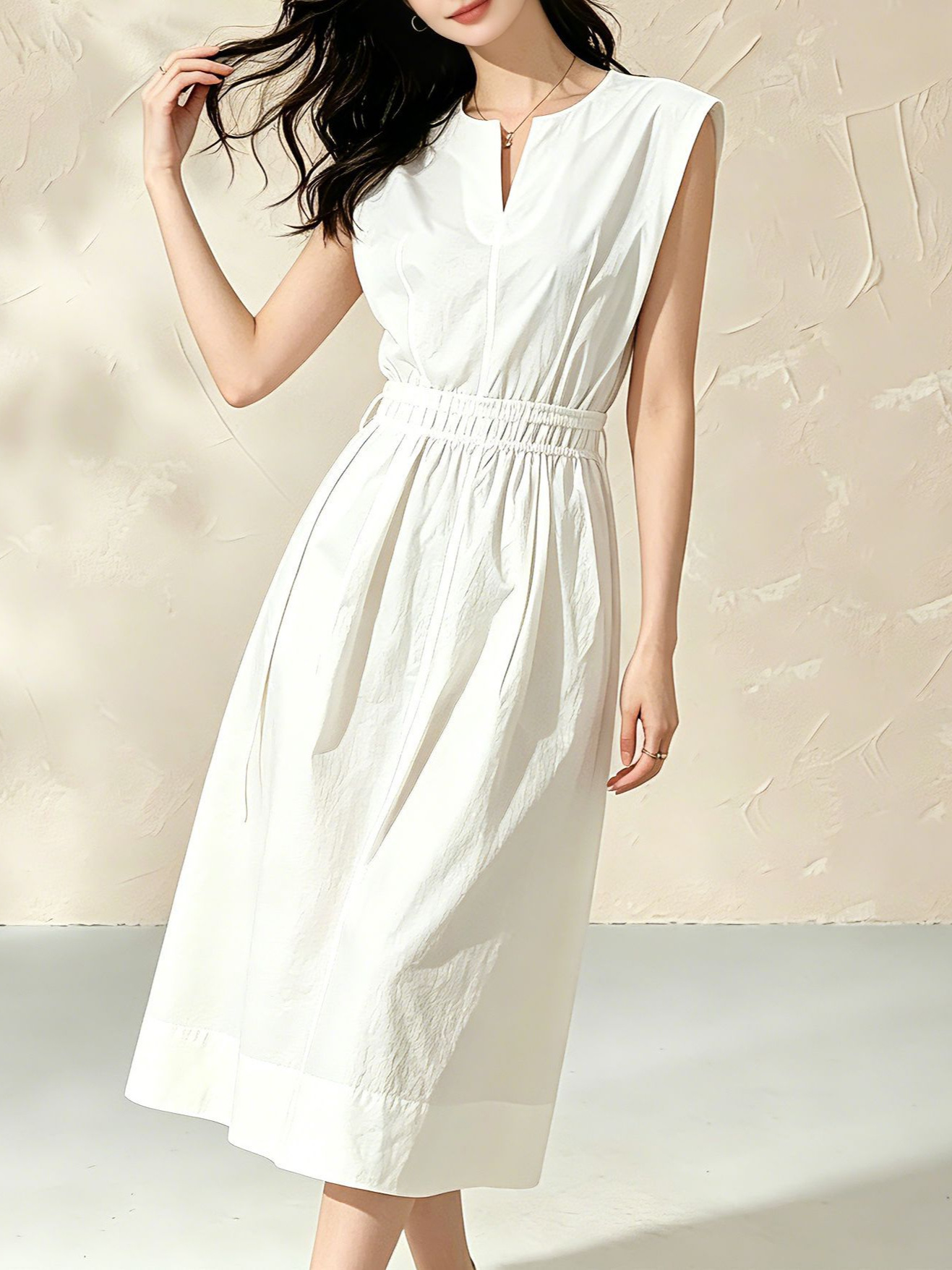 Xingge 2026 Summer Cotton White Waist-Cinching Mid-Length Dress, Refreshing and Breathable, a Must-Have for Summer Commuting