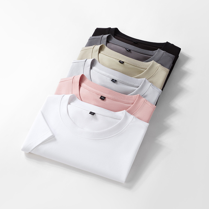 New Style Mercerized Cotton Short-Sleeved T-Shirt for Summer, Unisex Round Neck Loose Versatile T-Shirt, Solid Color Half-Sleeved Base Top
