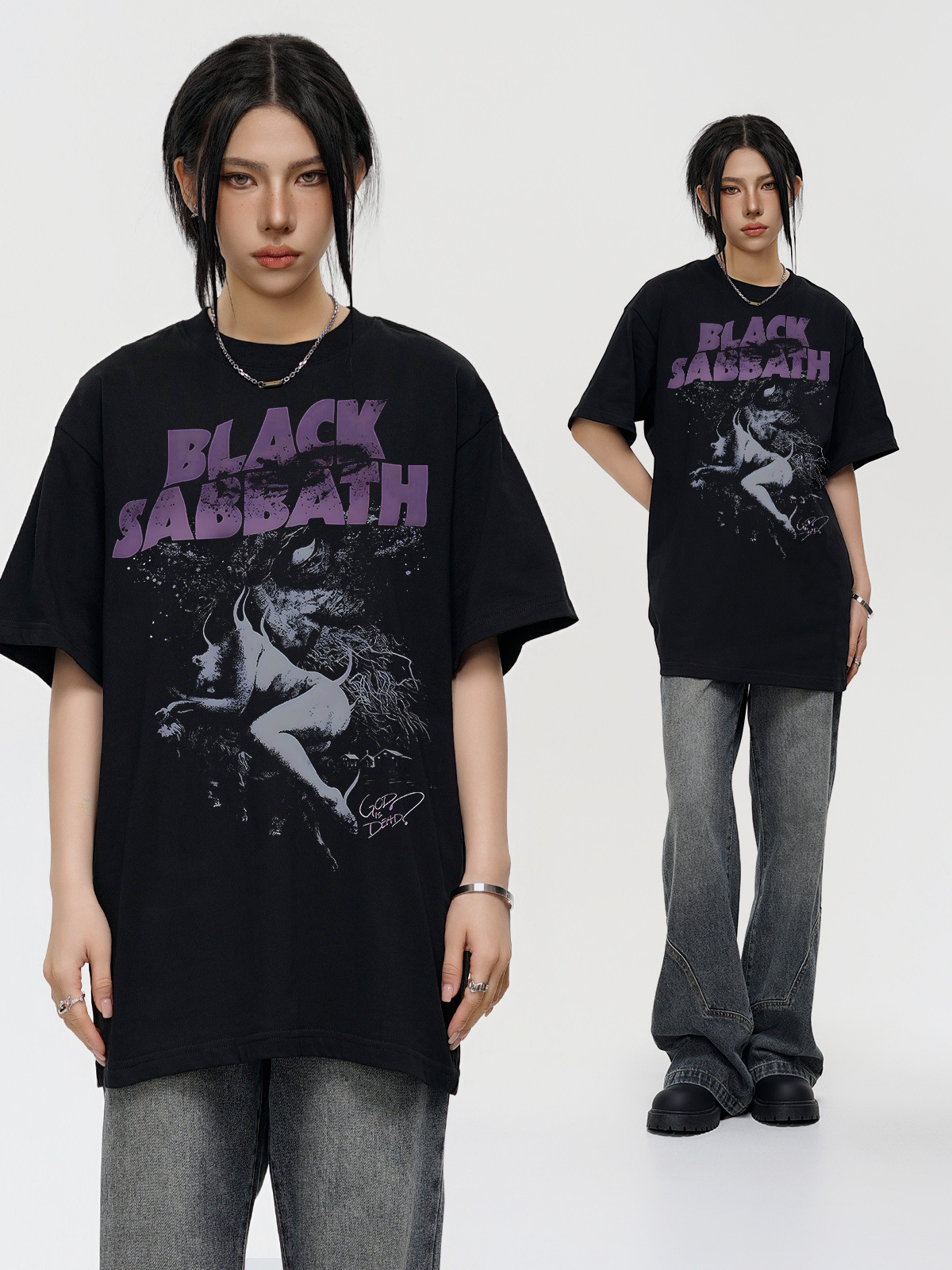 Black Sabbath Rock Band vintage American Retro Cross-Border Short-Sleeved T-Shirt Loose Shoulder Round Neck for Men and Women