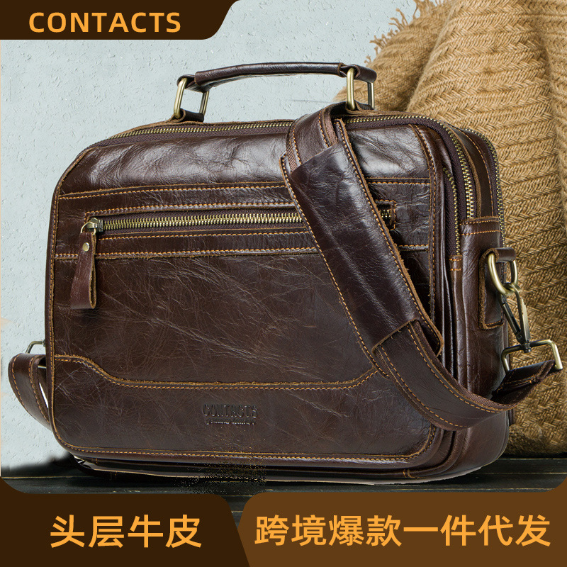 Black Angel Ebay supply casual men's shoulder bag first layer cowhide European and American fashion messenger bag cross-border delivery