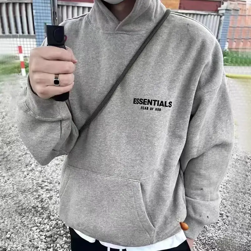 FOG Repeat Line ESSENTIALS Flocked Hoodie High Street Couple Terry Sweatshirt Men's and Women's