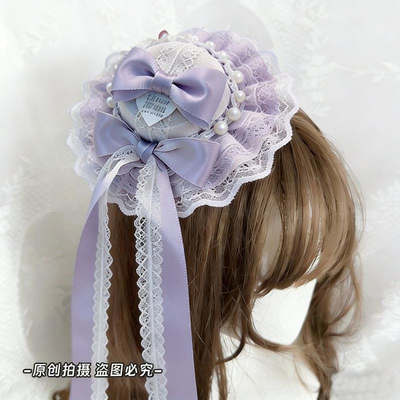 Lolita Original Handmade Multi-Color Spring-Themed Lolita Bow Ribbon Lace Hat Hairpin