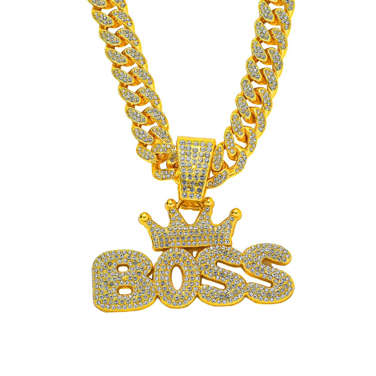 European and American hip-hop exaggerated crown letter BOSS pendant Cuban necklace nightclub personality disco men's jewelry