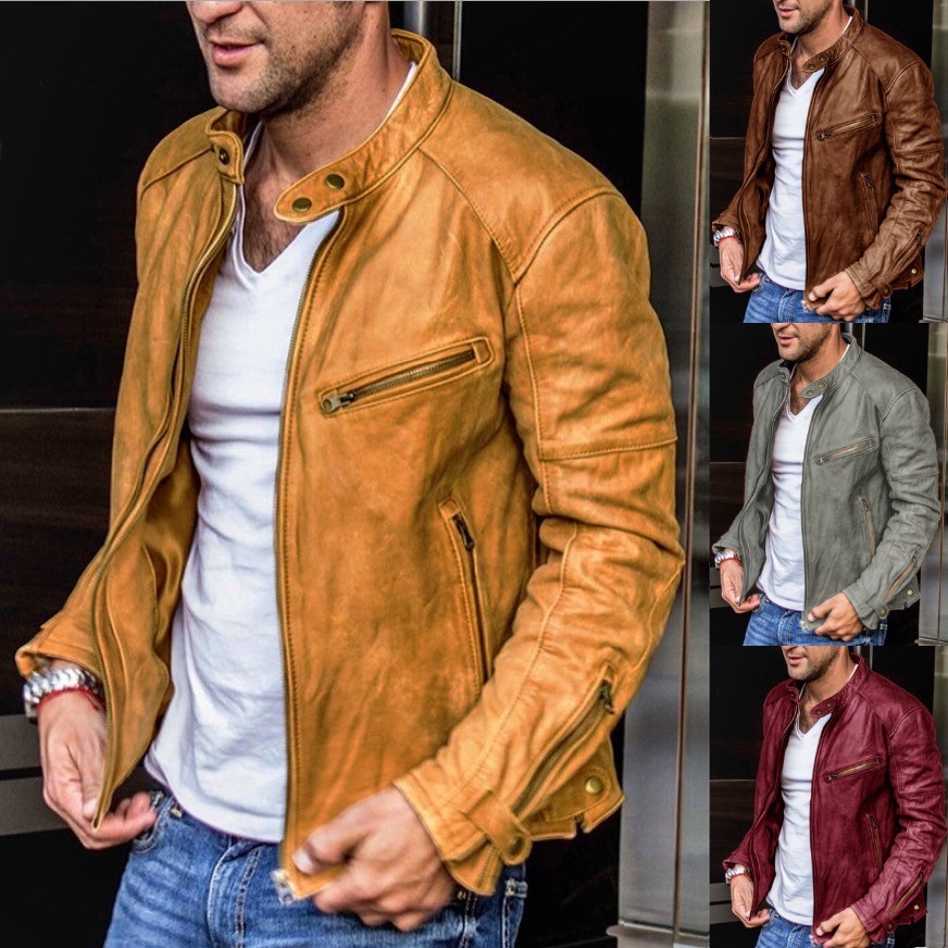 Foreign trade Europe and the United States men's autumn and winter men's PU leather clothing men's youth stand collar punk men's motorcycle leather jacket wholesale