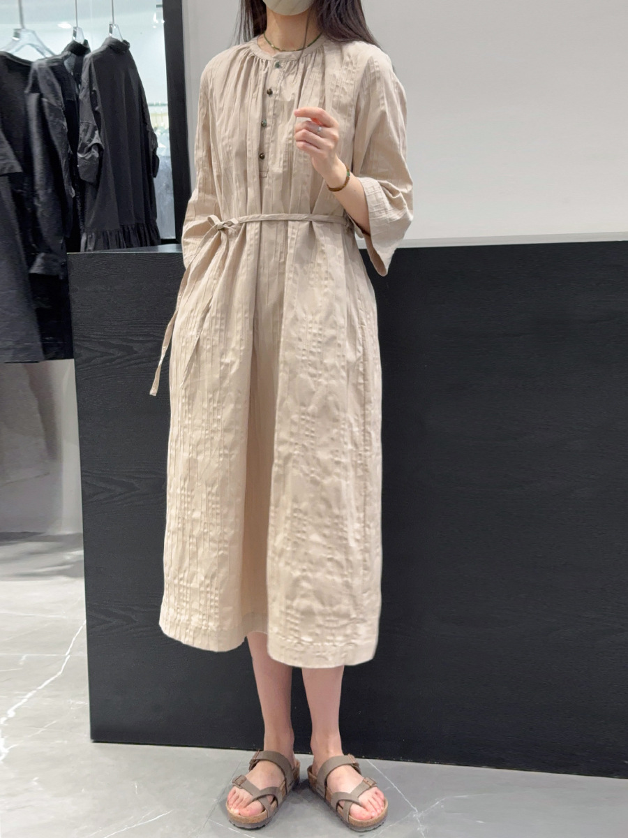 Carefully Selected Sunchi New Chinese Retro Dress New Textured Zen Loose Silhouette Lace-Up Dress