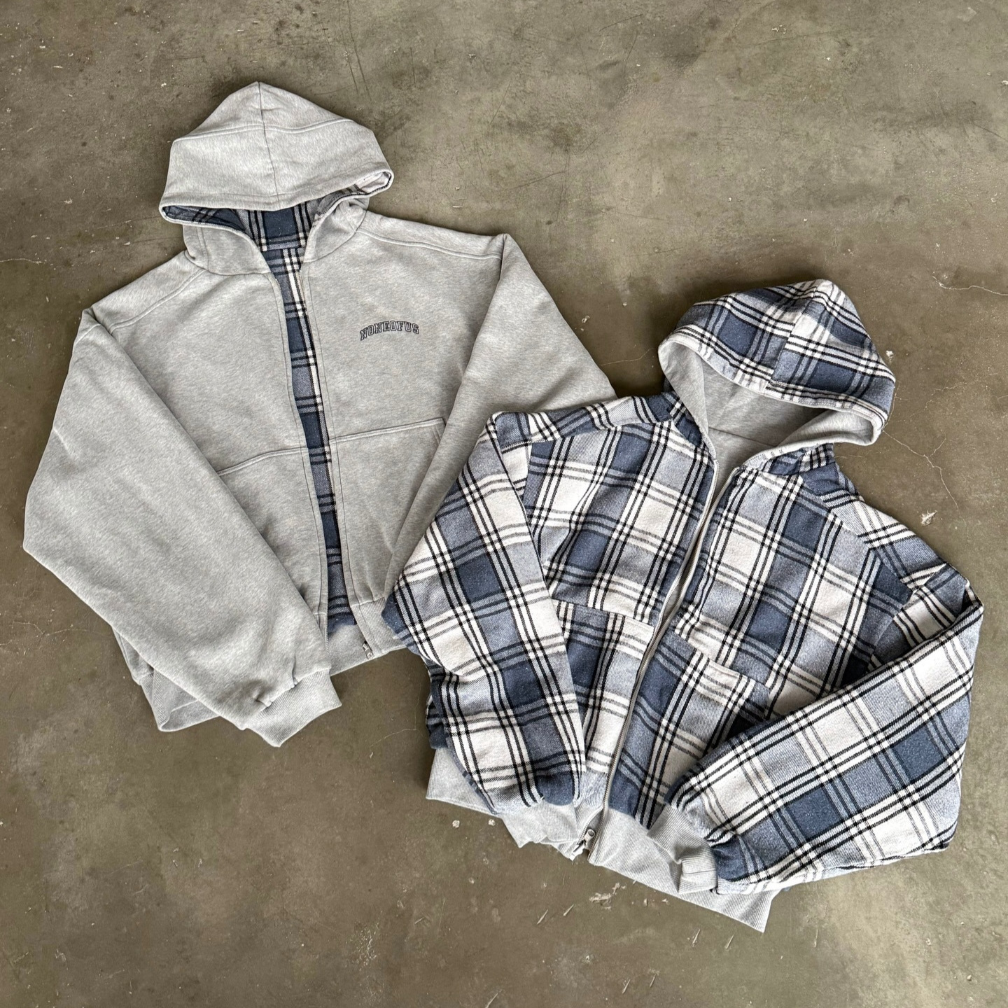 Cross-Border European and American Ins-Style Unique Plaid Reversible Hooded Sweatshirt Long-Sleeve T-Shirt Pullover Retro Jacket Trendy