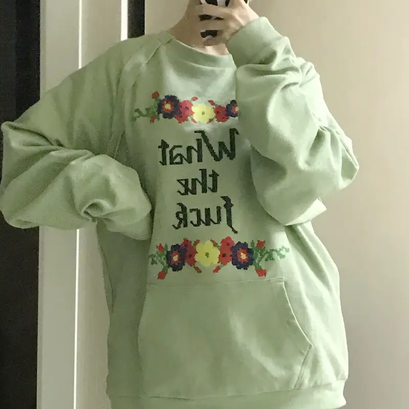 Special Offer: Margielaism Style Autumn and Winter Green Embroidered Loose Fit ins Trendy Versatile Sweatshirt