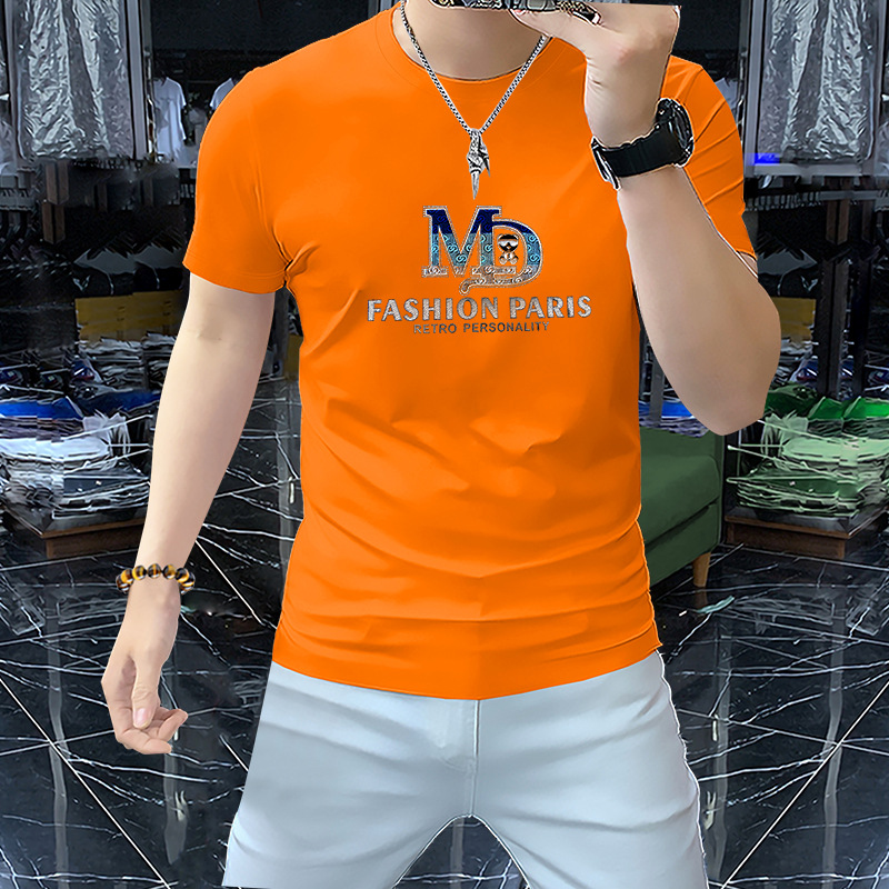 Men's Round neck short sleeve T-shirt fashion personality trendy men's top summer current European fashion men's half sleeve pullover slim fit
