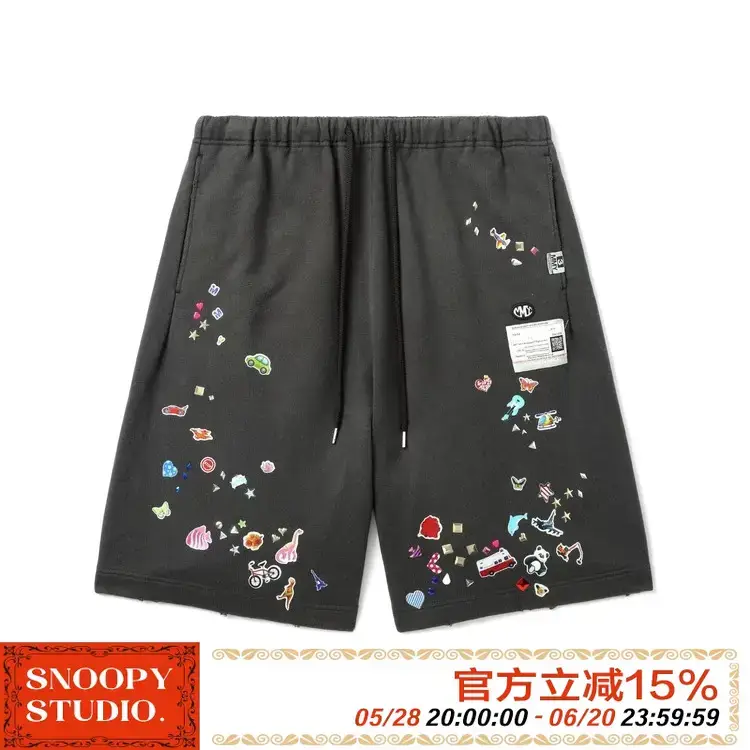 25Ss Mihara Yasuhiro Mmy Japanese style pure cotton Fun Print Damage Elastic Adjustment shorts