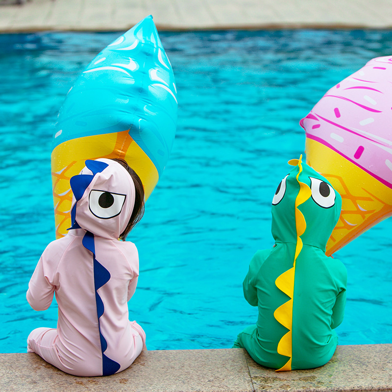 Children's Swimwear Boys' One-piece Long-sleeved Sunscreen Swimwear Cute Dinosaur Baby Girl Quick-drying One-piece Swimwear