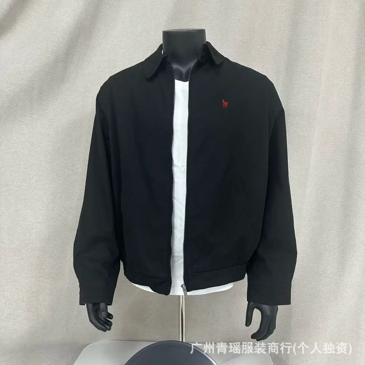 Horse Autumn Classic Embroidered Casual Jacket Black Men's Jacket