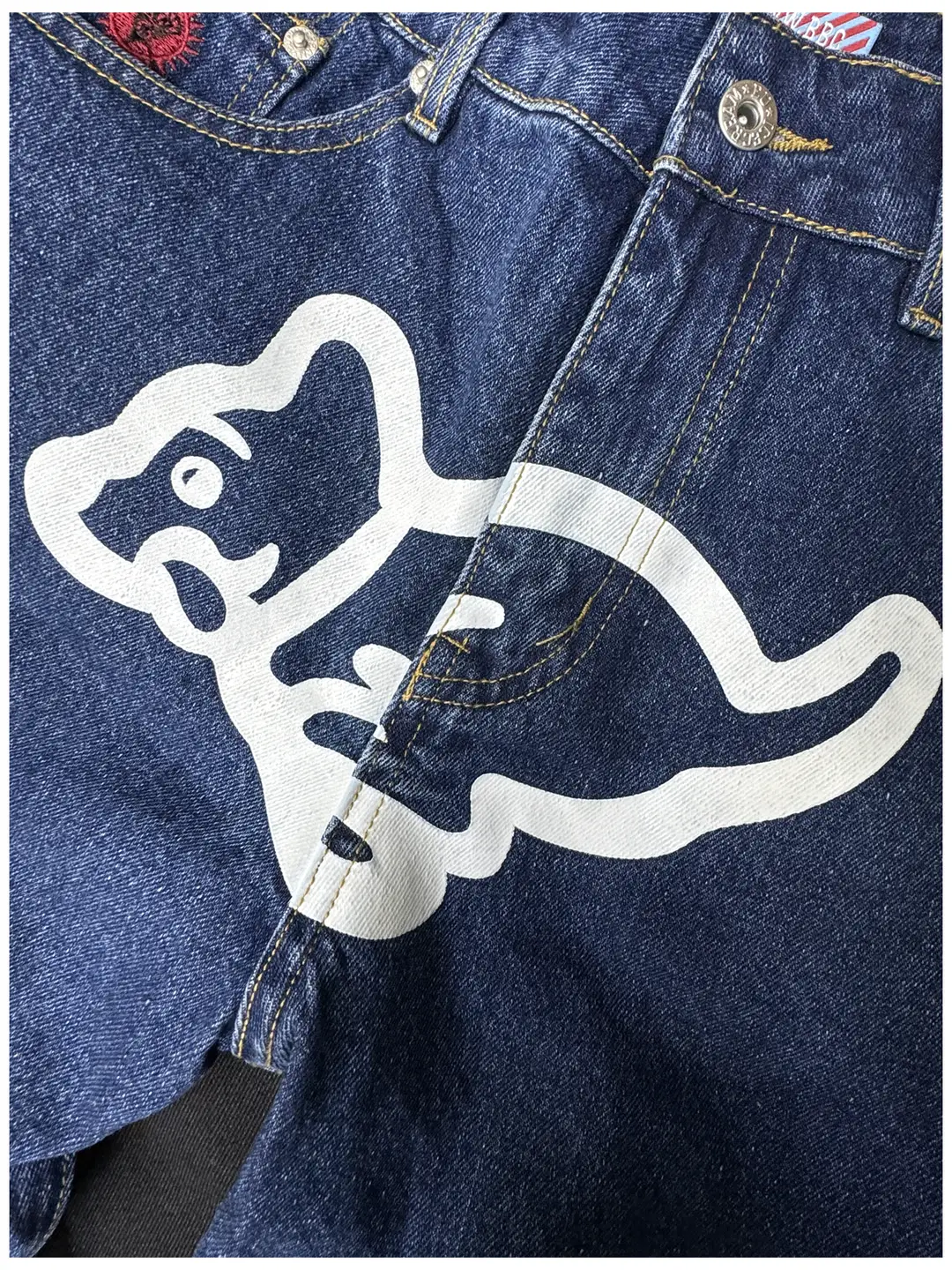 Bbc Ice Cream Denim Pants25 Years of Flying Dog Ice Cream Embroider Hip pop Denim pants
