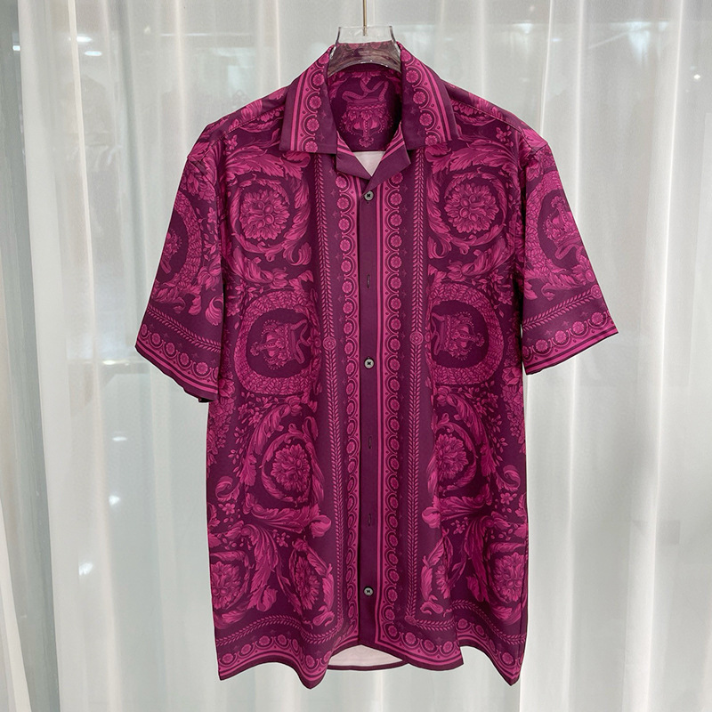 Spring and Summer New European and American Cross-Border Foreign Trade Fashion Youth Popular Digital Printing Men's Short-Sleeved Lapel Shirts