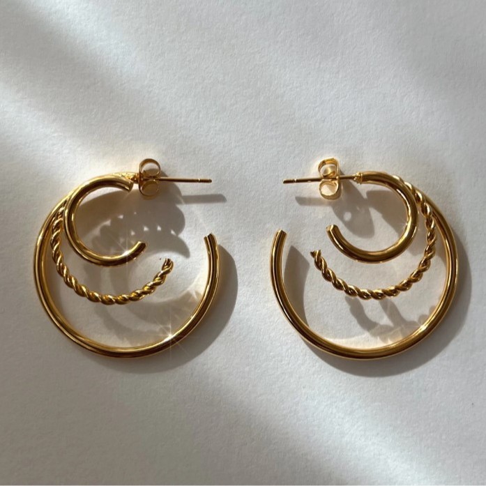 Dazan Exaggerated Style Classic Earrings Wholesale Fashionable Niche Ins Simple 18K Real Gold Electroplated Multi-Layer Design Earrings