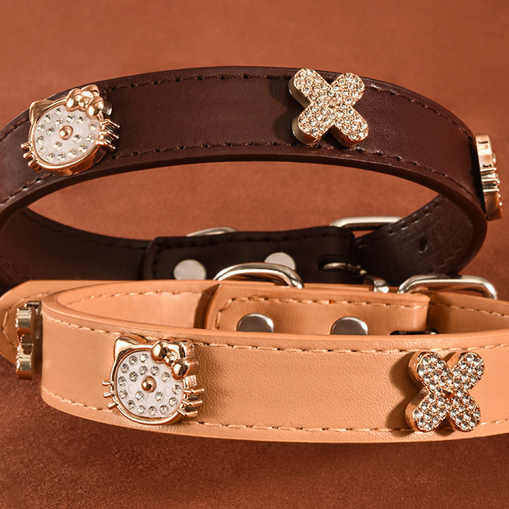 Pet Leather Collar for Small and Medium-Sized Dogs, Leather Pearl Rhinestone Cat Necklace, Dog Neckband, Decorative Accessories