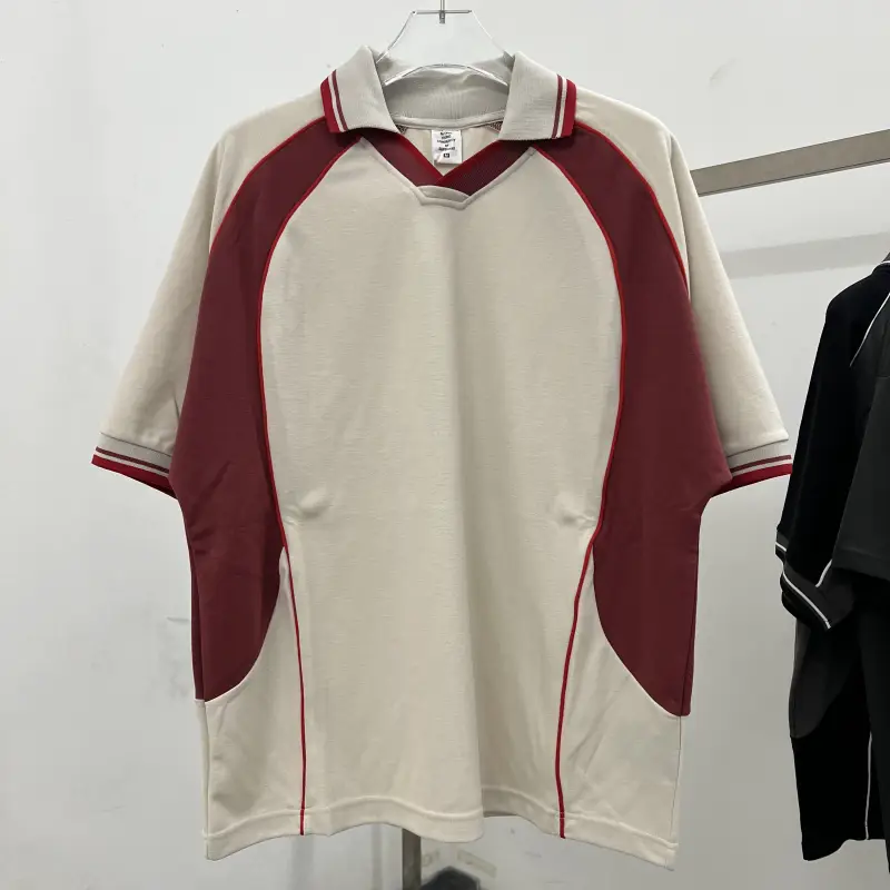 High-Quality American Casual Splicing Contrasting Color Polo Shirts for Men and Women Loose Hip-Hop Lapel Bat Sleeves Short-Sleeved T-Shirts for Men