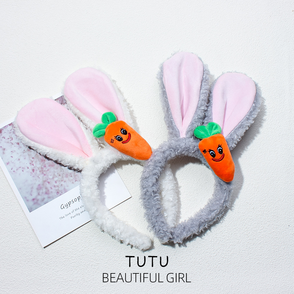 2025 Cross-border New Easter Bunny Ear Headband High Cranial Top Pressure Hair Card Cute Wash Headband Headwear