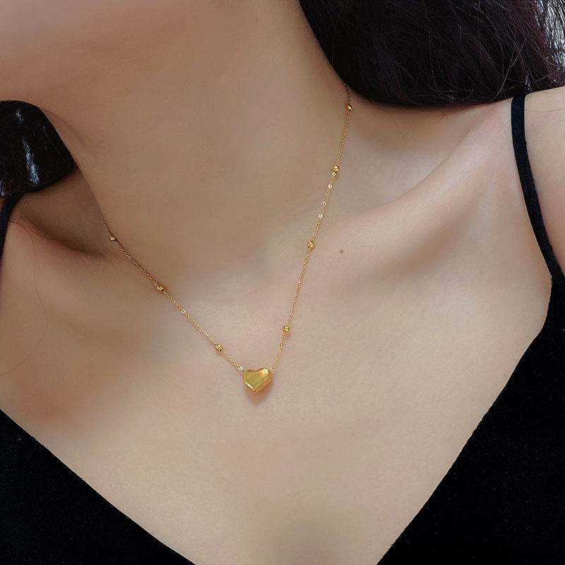 2023 New Entry Luxury Titanium Steel No Fading Beads Love Necklace Niche Design Internet Celebrity Simple Clavicle Chain for Women
