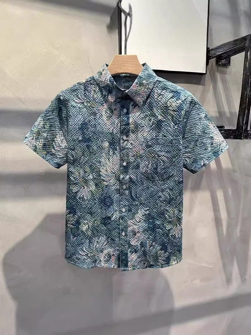 Summer Trendy Brand 2024 New Hawaiian Style Flower Shirt Short-sleeved Shirt Men's Loose All-match Seaside Vacation Shirt