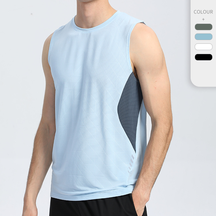 European and American Cross-border Dark Flower Reflective Strip Sports Quick-drying Vest Men's Color-block Printing Multicolor Fitness Sweat-absorbent Sleeveless Short Sleeve
