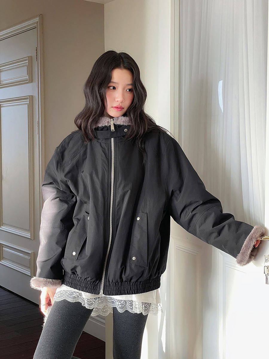 【Barn Winter Reversible】Geming Double-Sided Reversible Stand Collar Fur Coat Women's Winter Long Sleeve Top N990C