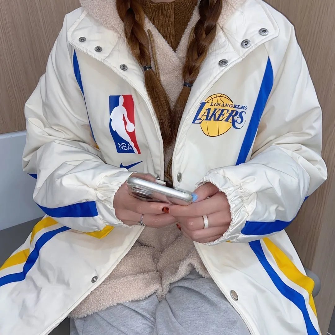 [Cotton Thickening] Lakers Printed Trendy Brand cotton-padded jacket Loose Casual Student Men's and Women's Trendy Brand Warm Jacket