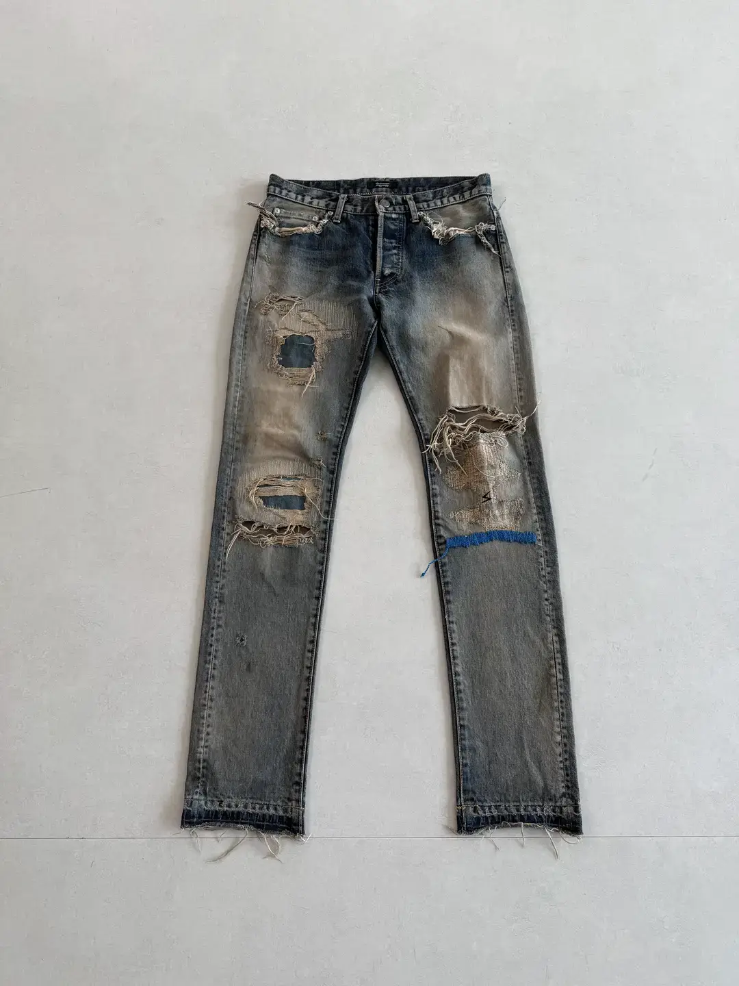 Undercover 10ss But Beautiful68 Blue Thread Damaged Jeans Blue Yarn Denim