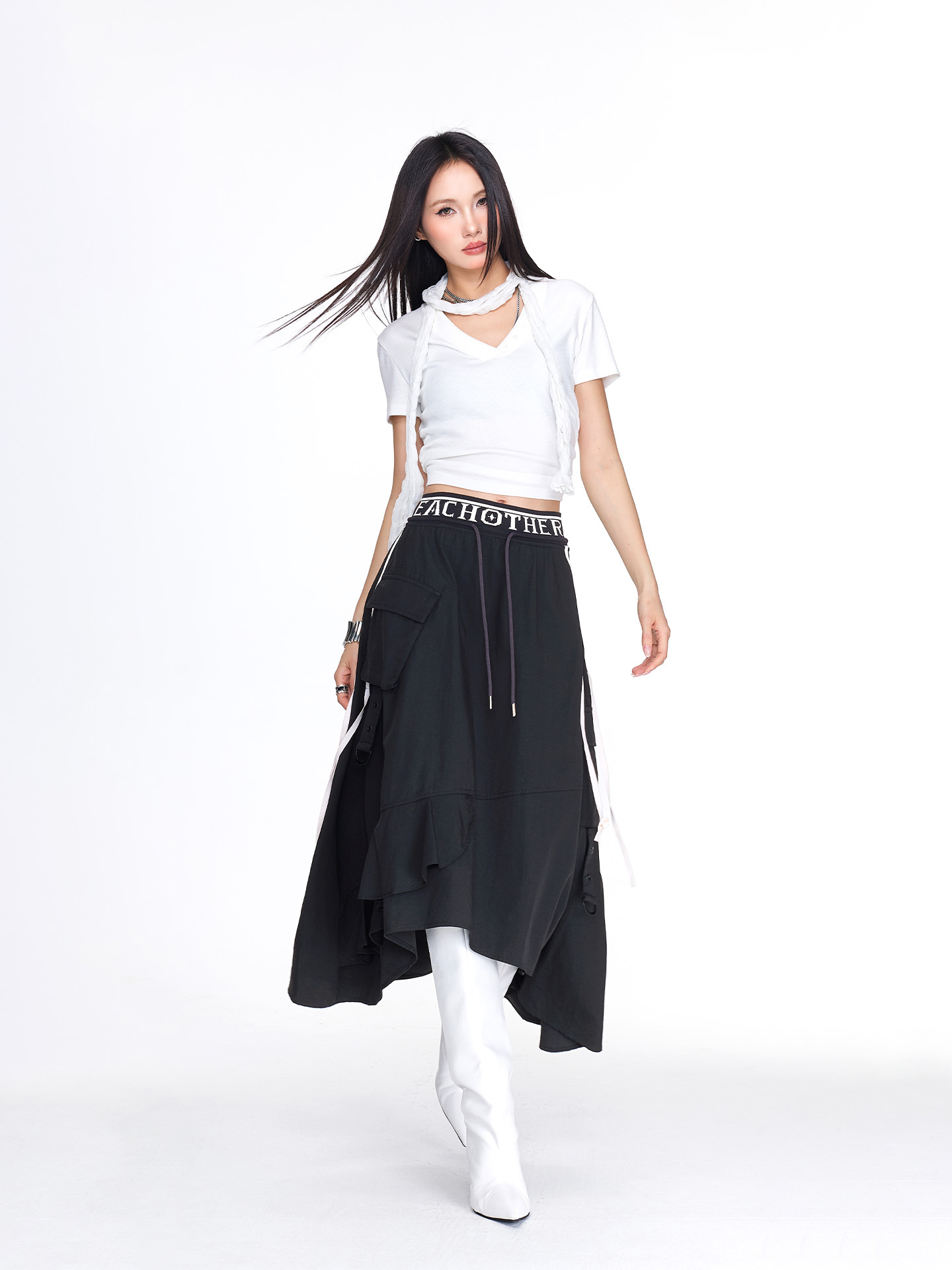 Tuogu Women's Playful and Age-Reducing Skirt, Elastic Waist Mid-Length Skirt, New Spring and Summer Style, Everyday Versatile Casual Skirt