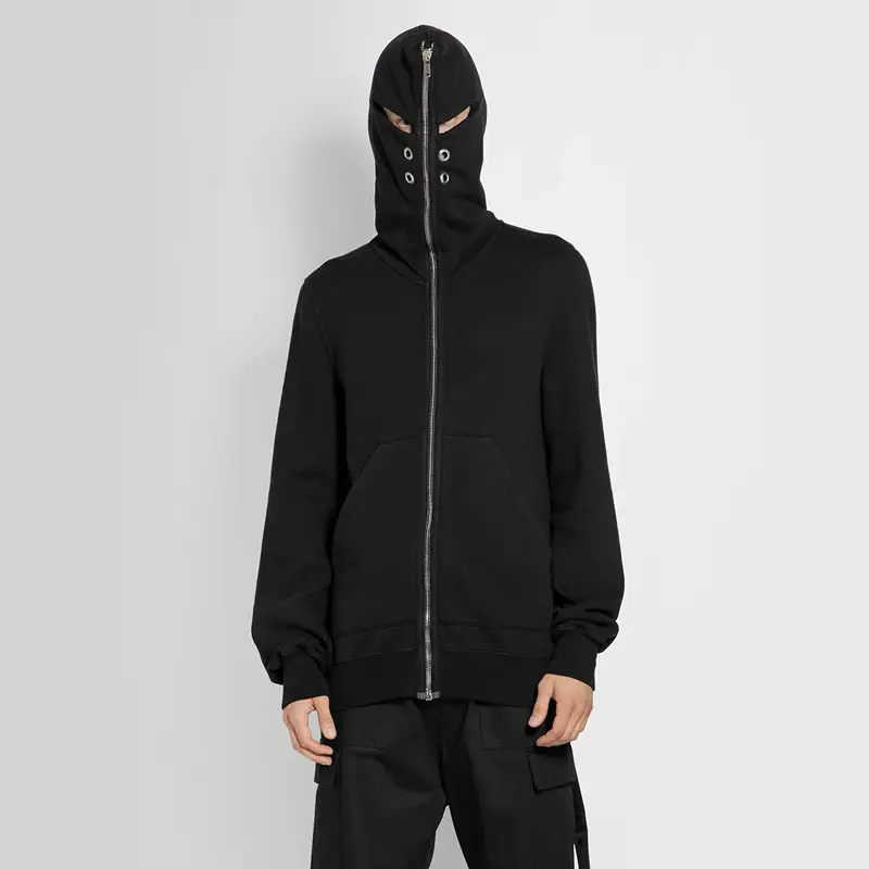 Oneofyou Dark Pioneer Shark Full Zip Long Zipper Sweatshirt Men's Ro Style Masked Metal Hole Hoodie