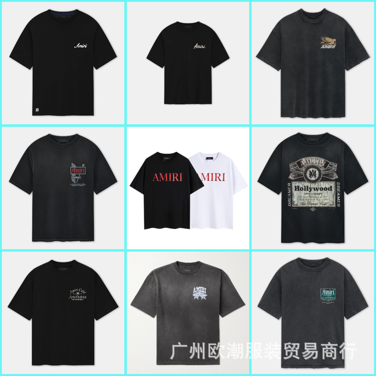 Cross-Border High Version Collection Printed Distressed Summer Short-Sleeved Letters Washed Round Neck Men's Short-Sleeved T-Shirt Summer