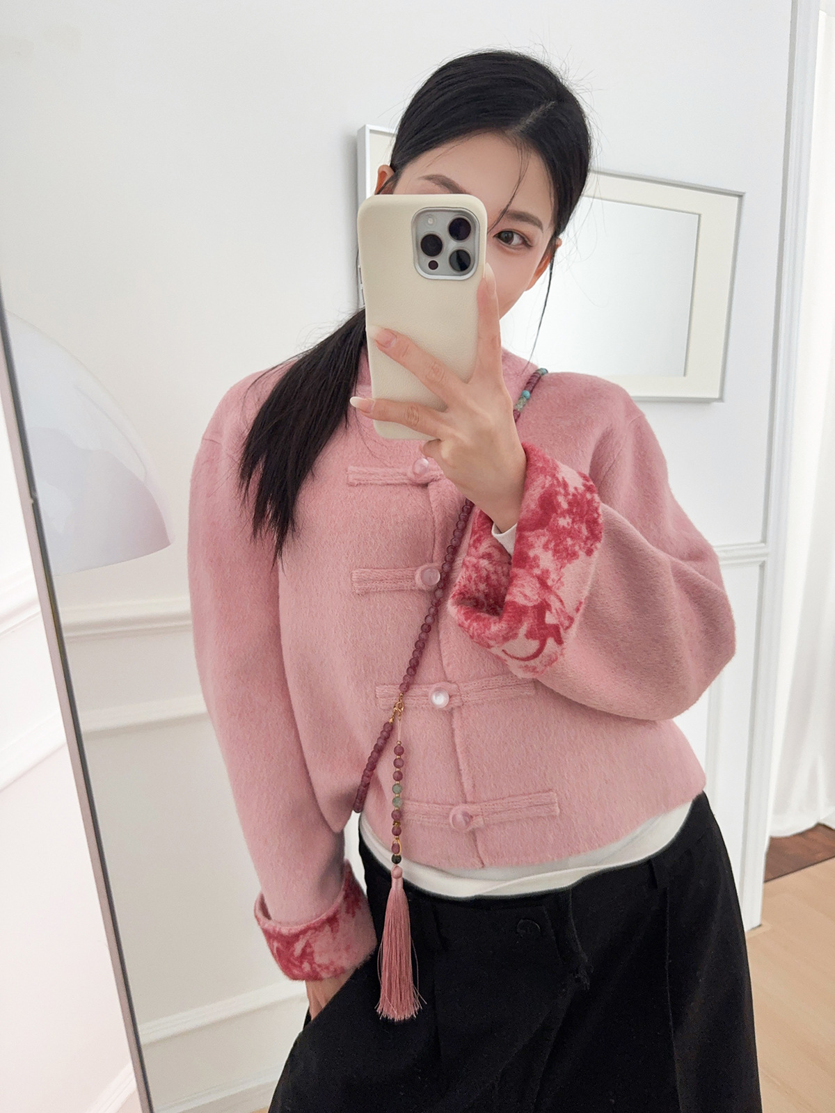 Sw26 Spring New Chinese Style Woolen Coat, Double-Sided Sheep Wool, Traditional Chinese Style with Button Design, Slimming Commuter Double-Sided Wool Coat