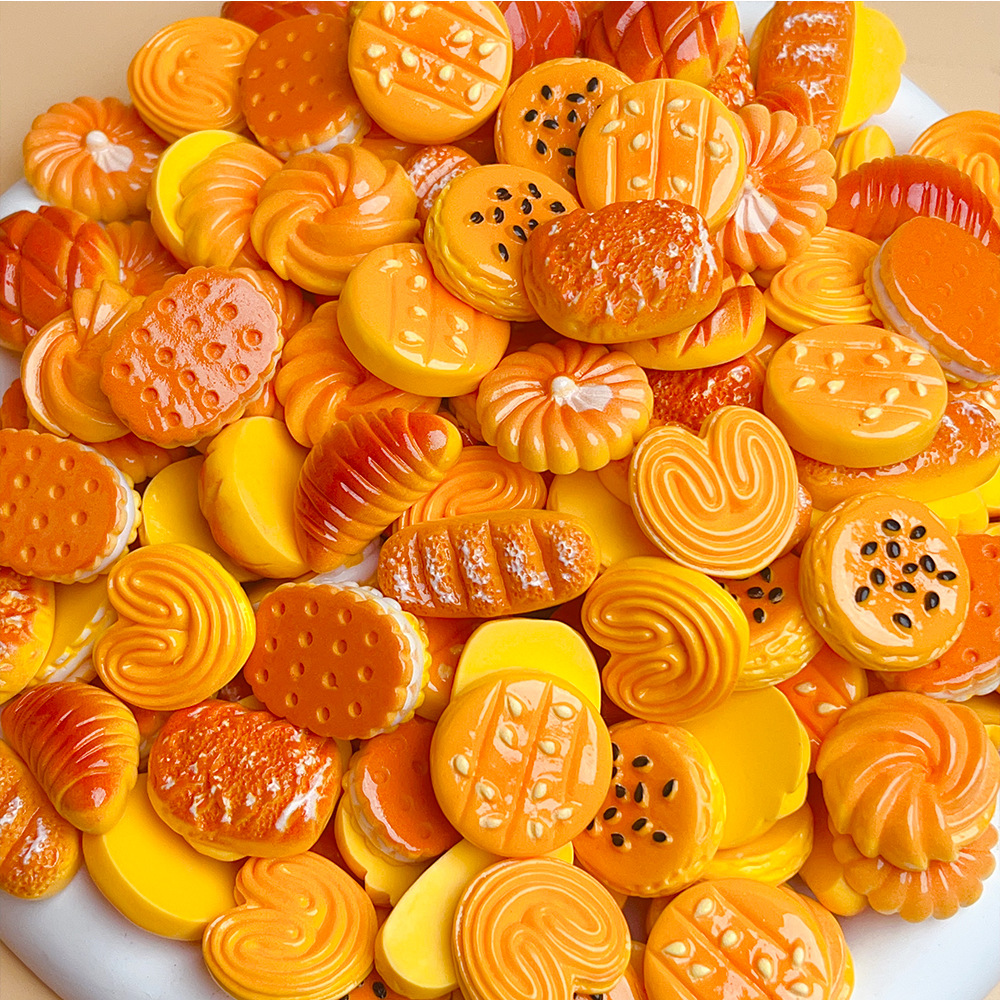 sesame bread biscuit series mixed resin accessories miniature food play diy cream glue mobile phone shell handmade materials