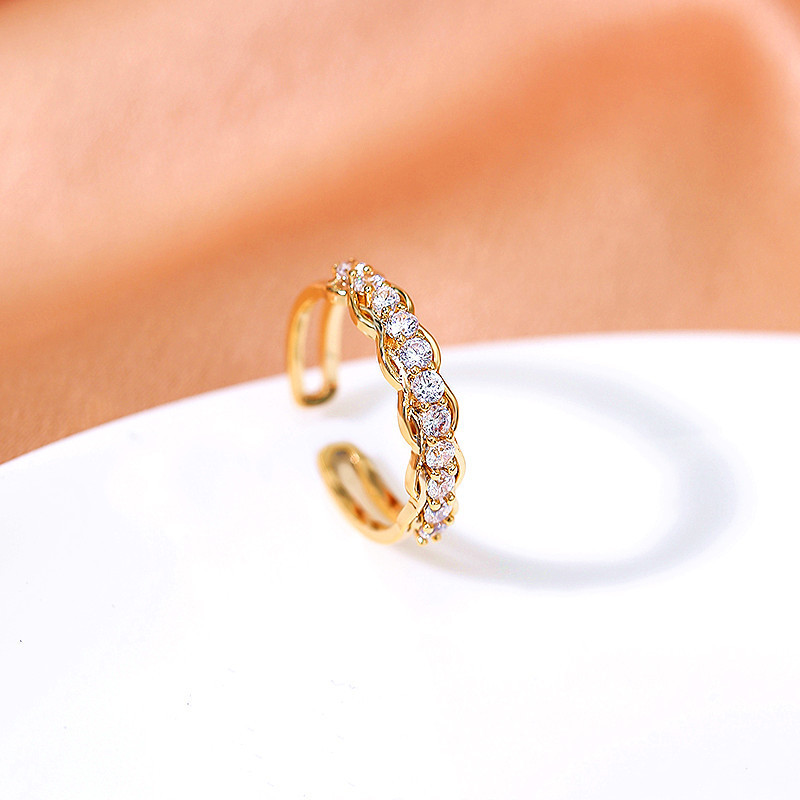 Real Gold plated copper inlaid zircon Internet celebrity geometric ring female fashion niche design open adjustable diet ring ring