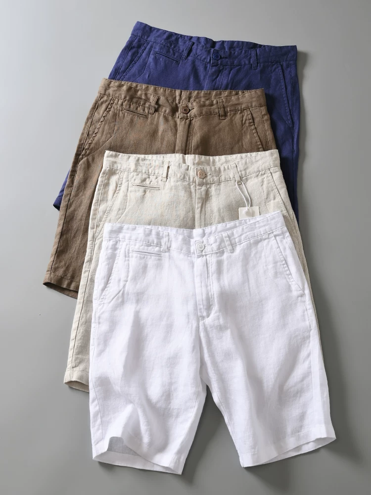 100% Cotton and Linen, Cool and Comfortable, Original Export Summer Men's Breathable Linen Straight-Leg Casual Shorts, Five-Point Pants, Trendy